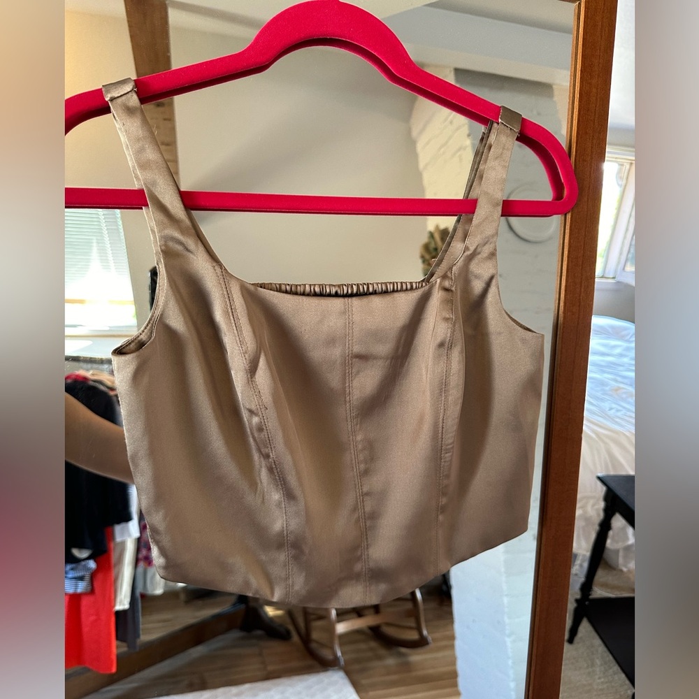 House of Harlow 1960 Taupe Satin Crop Tank